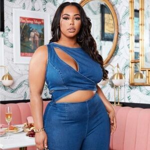 Fashion Nova Cut Out The Haters Denim Jumpsuit - Dark Wash NWT 2X